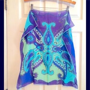 EMILIO PUCCI Abstract Print WOOL Scarf Square Blue Turquoise 25x25